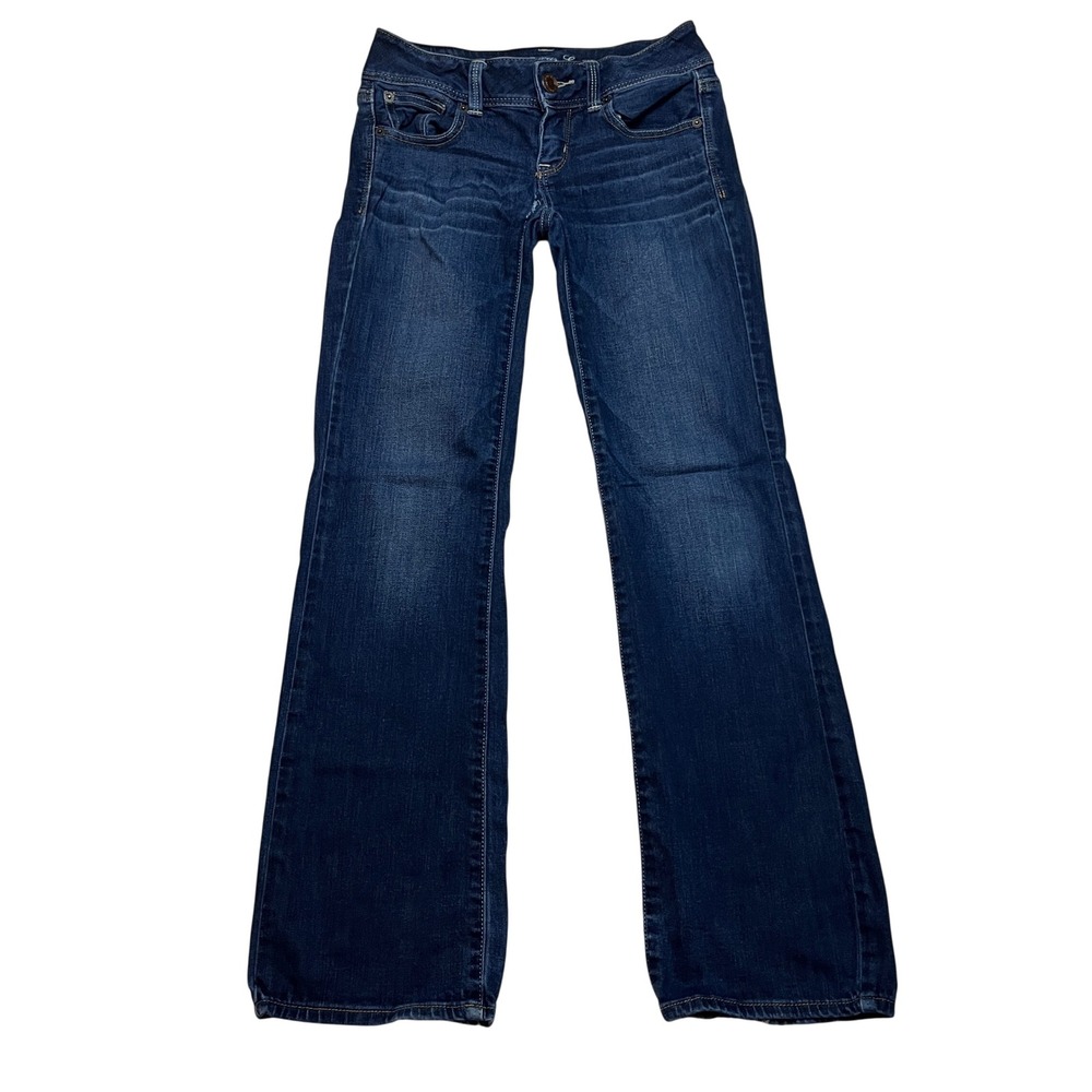 American Eagle Jeans Womens 0 Short Blue Slim Boot Stretch Low Rise Dark Wash‎